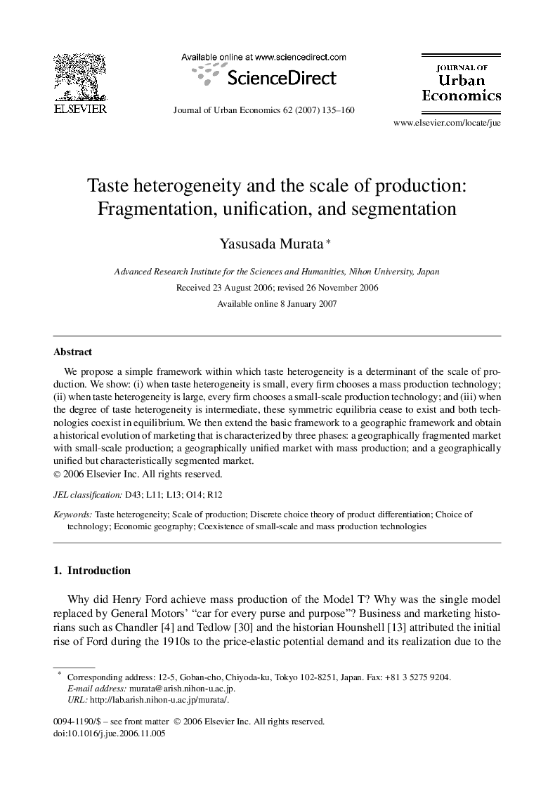 Taste heterogeneity and the scale of production: Fragmentation, unification, and segmentation