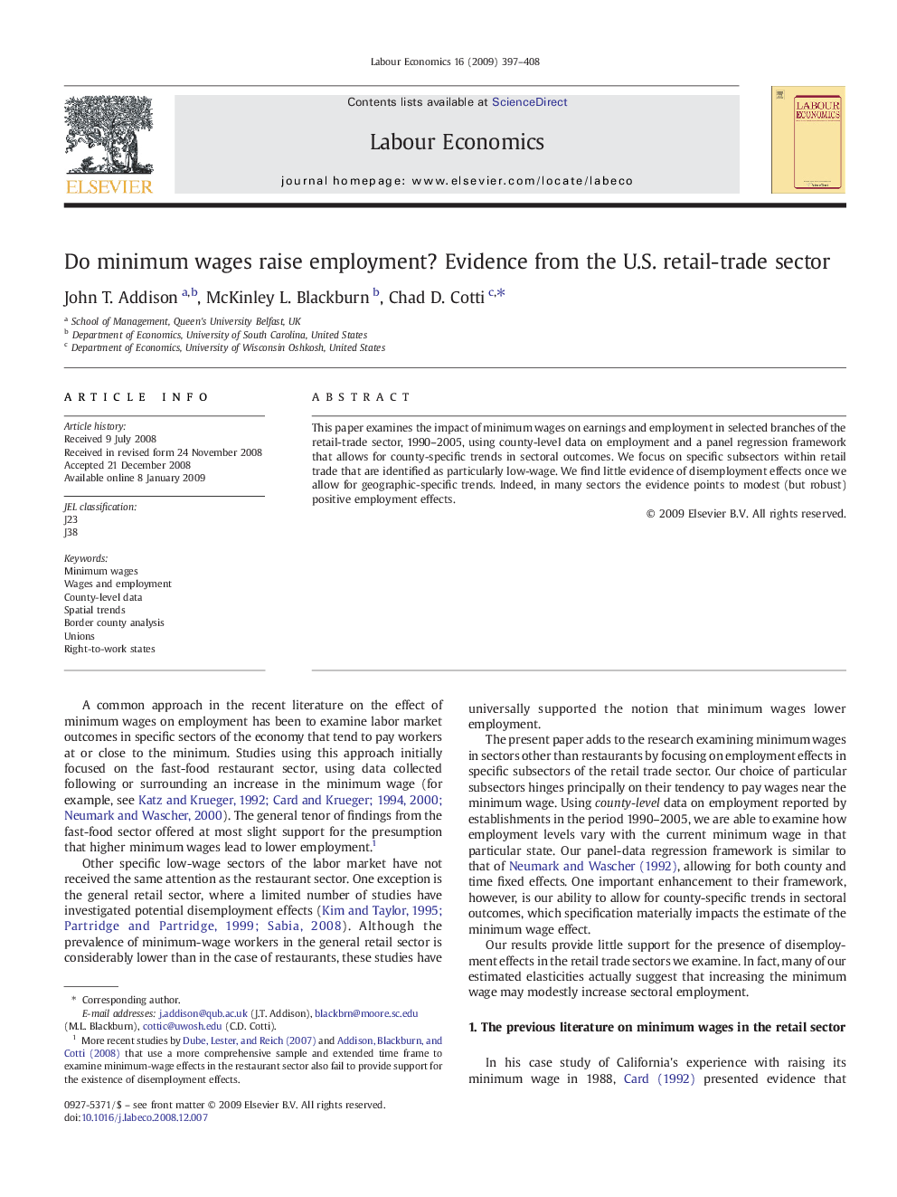 Do minimum wages raise employment? Evidence from the U.S. retail-trade sector