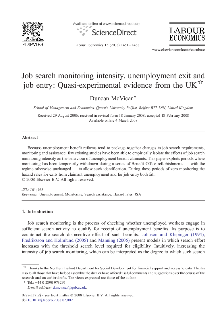 Job search monitoring intensity, unemployment exit and job entry: Quasi-experimental evidence from the UK 