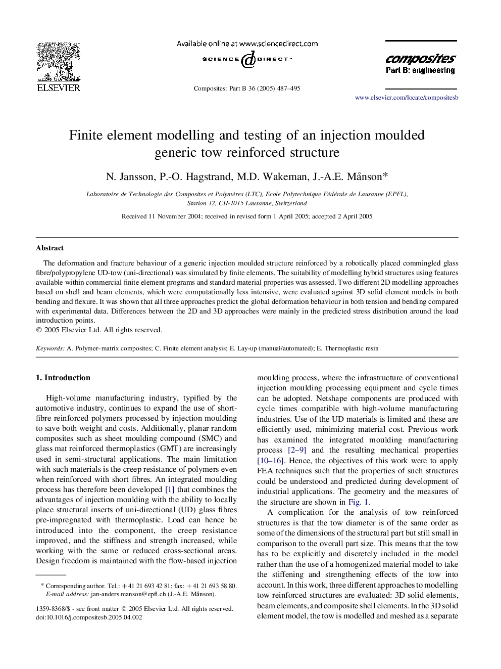 Finite element modelling and testing of an injection moulded generic tow reinforced structure