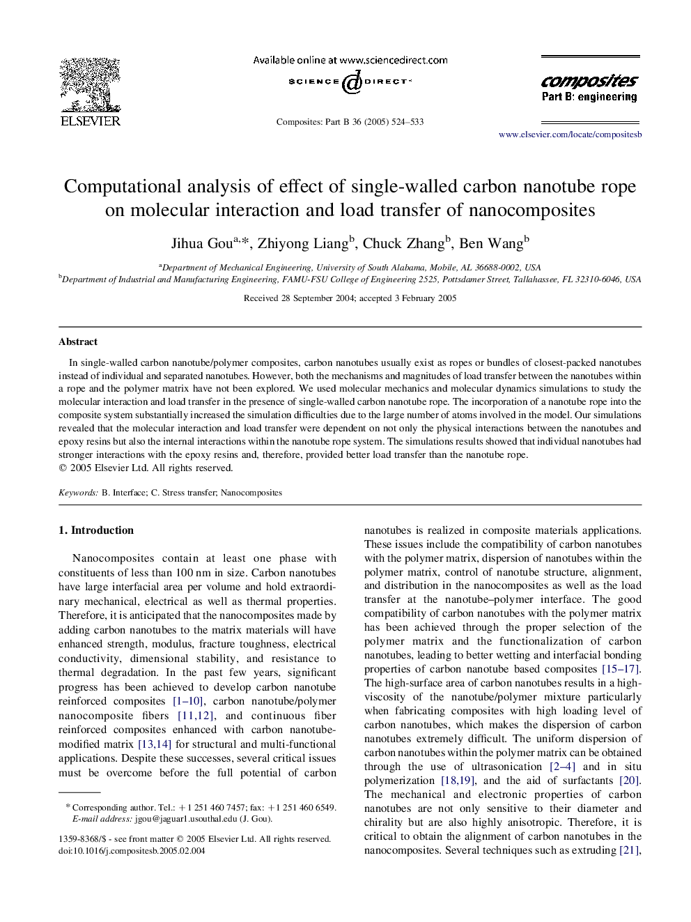 Computational analysis of effect of single-walled carbon nanotube rope on molecular interaction and load transfer of nanocomposites