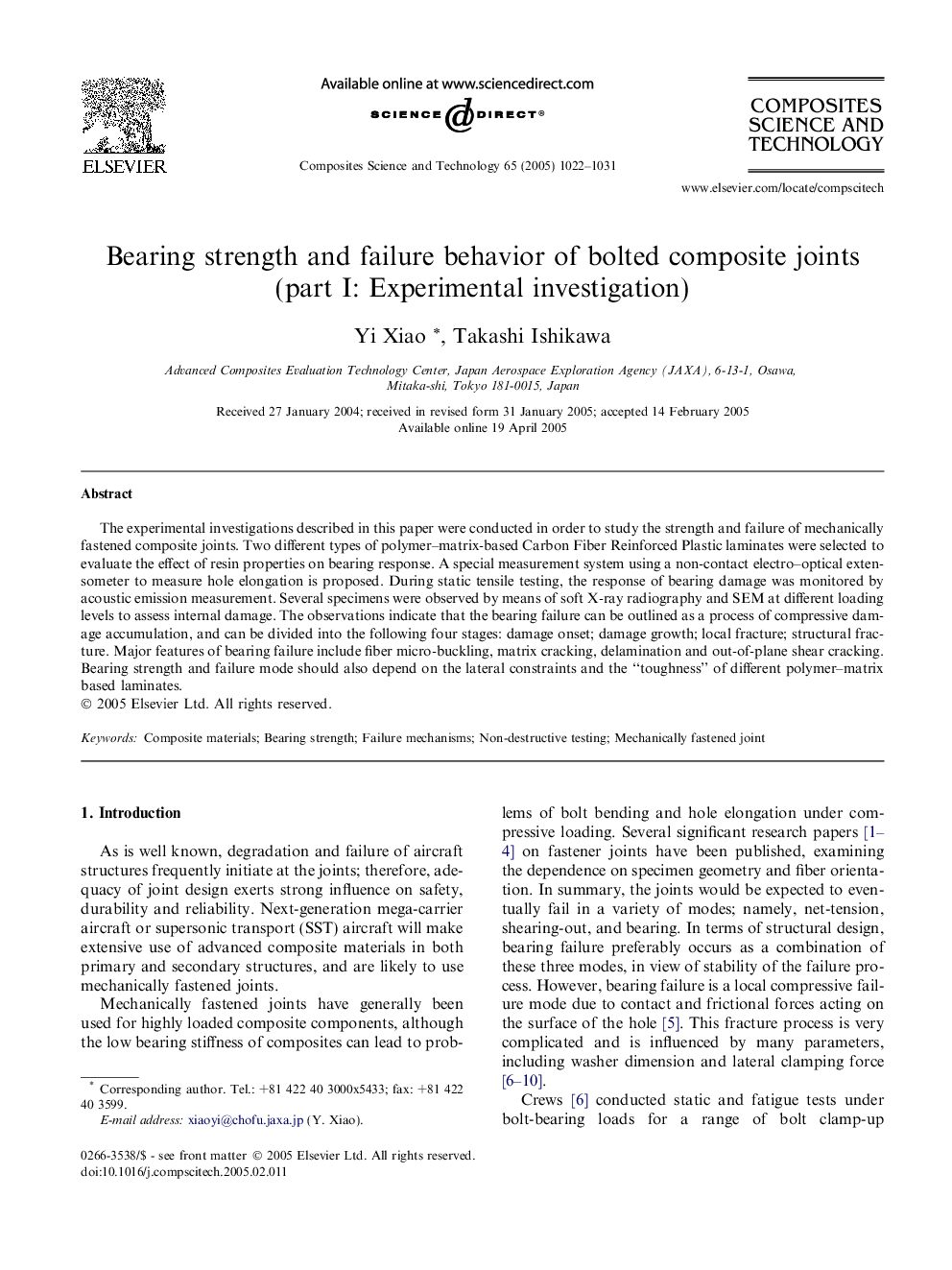 Bearing strength and failure behavior of bolted composite joints (part I: Experimental investigation)