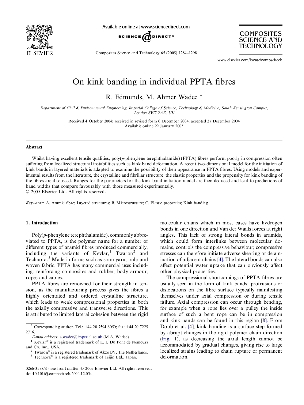 On kink banding in individual PPTA fibres