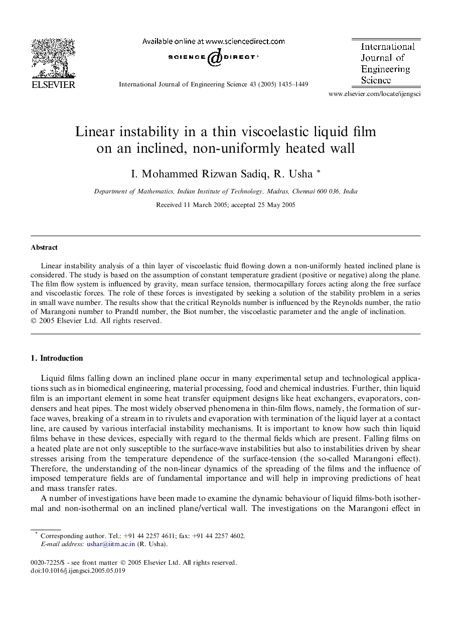 Linear instability in a thin viscoelastic liquid film on an inclined, non-uniformly heated wall