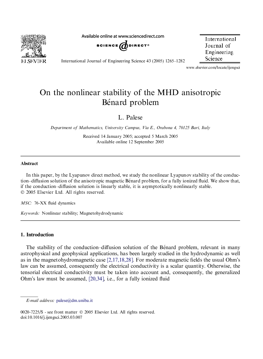 On the nonlinear stability of the MHD anisotropic Bénard problem