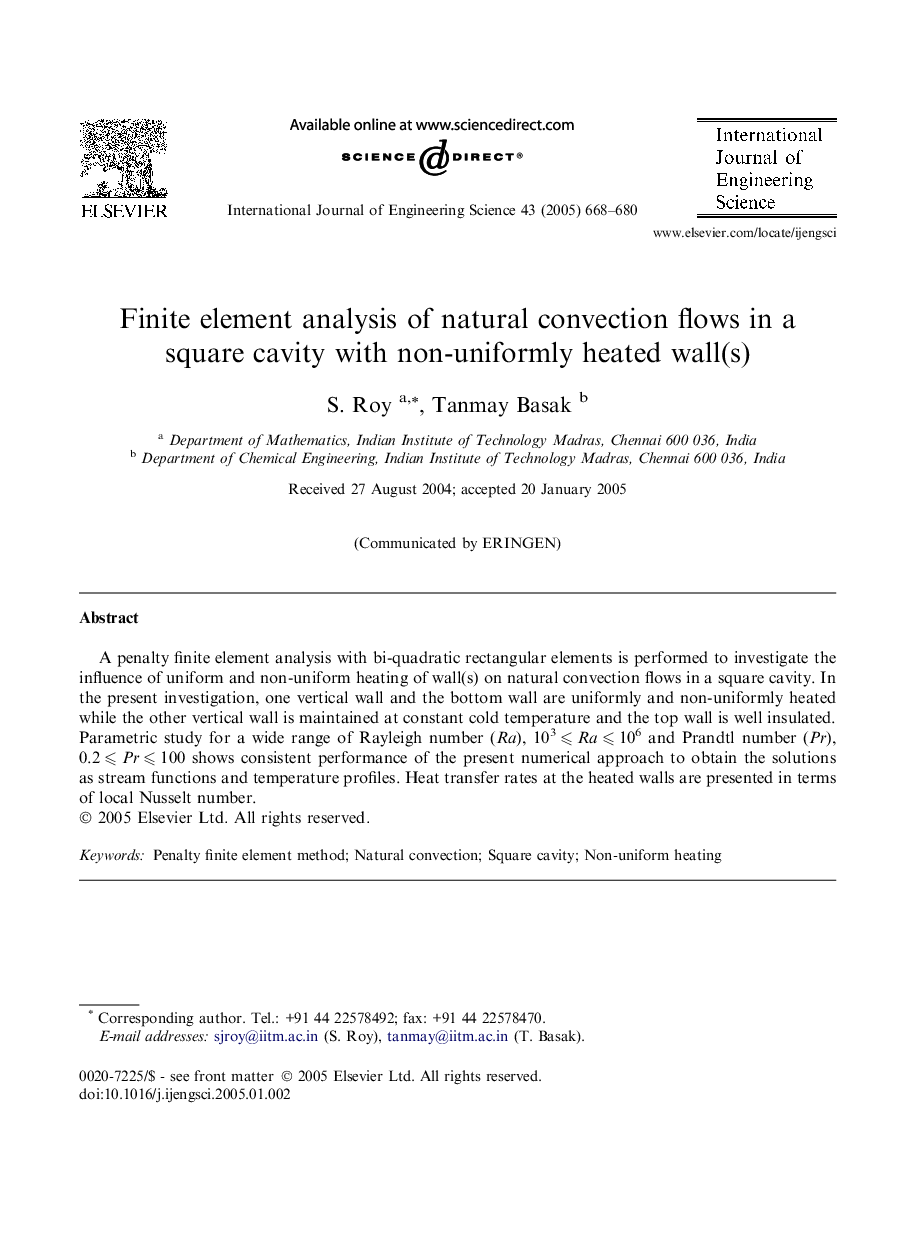 Finite element analysis of natural convection flows in a square cavity with non-uniformly heated wall(s)