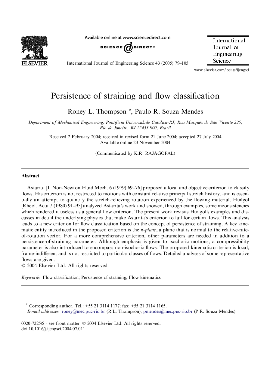 Persistence of straining and flow classification
