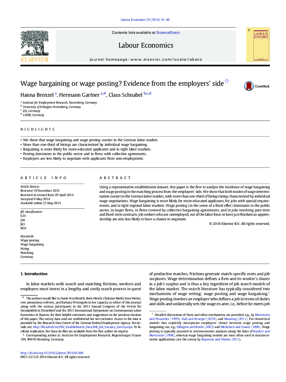 Wage bargaining or wage posting? Evidence from the employers' side 