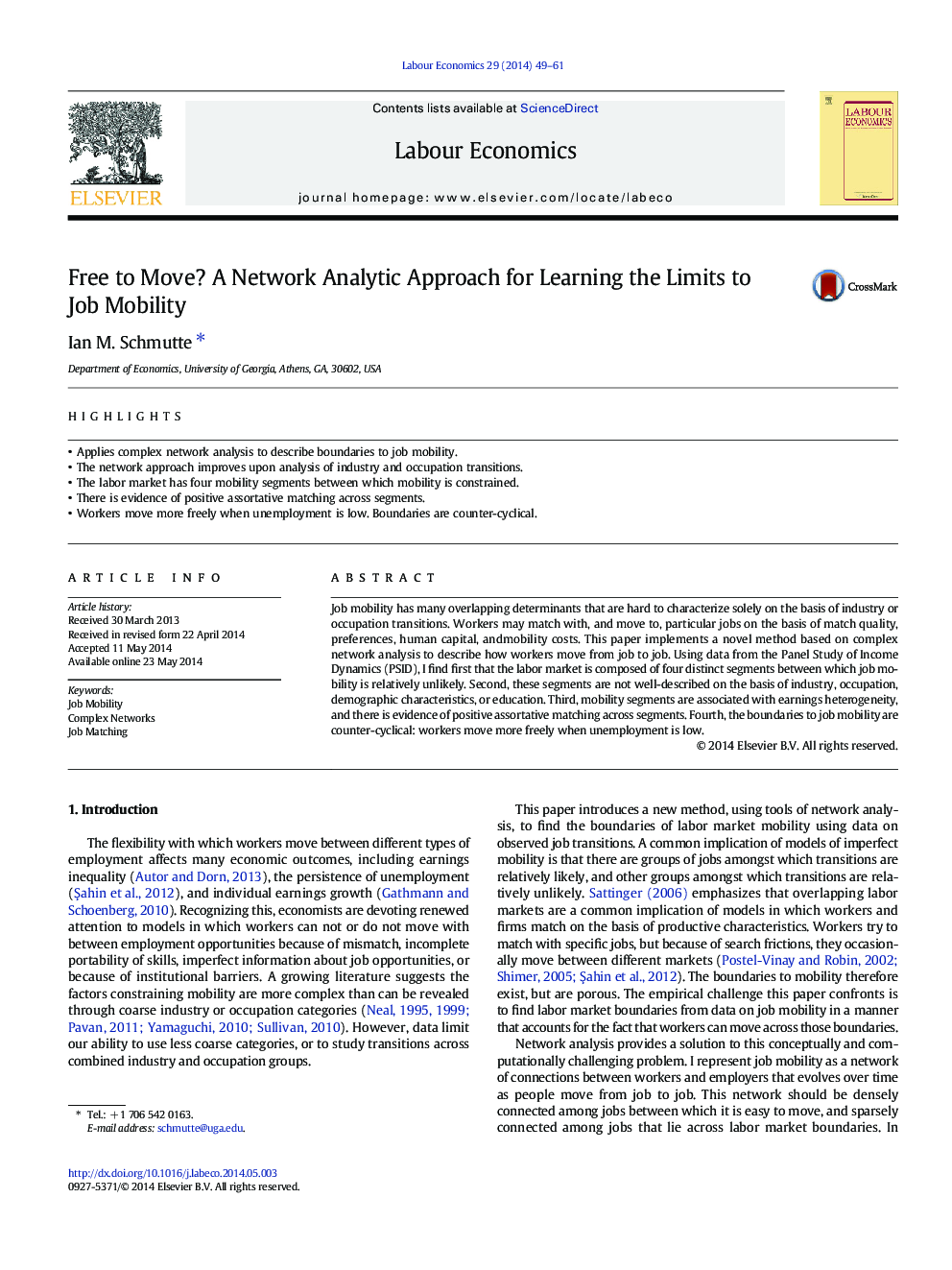 Free to Move? A Network Analytic Approach for Learning the Limits to Job Mobility