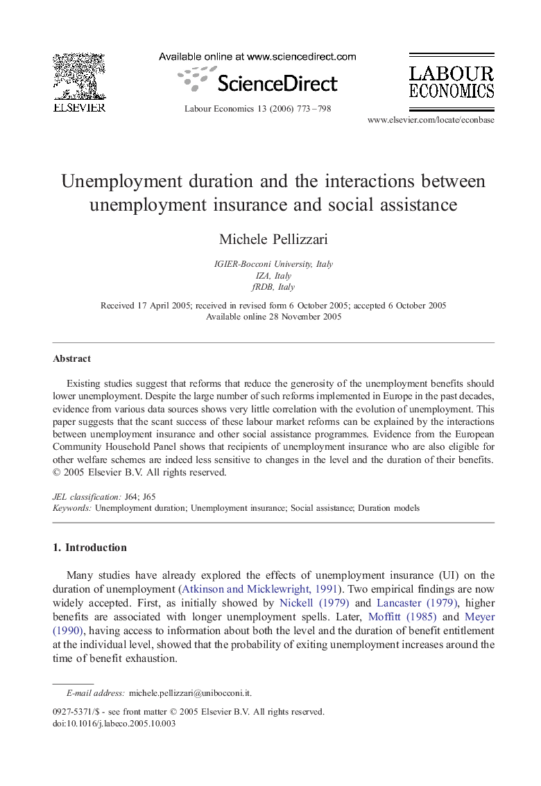 Unemployment duration and the interactions between unemployment insurance and social assistance