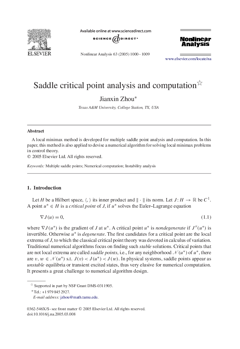 Saddle critical point analysis and computation