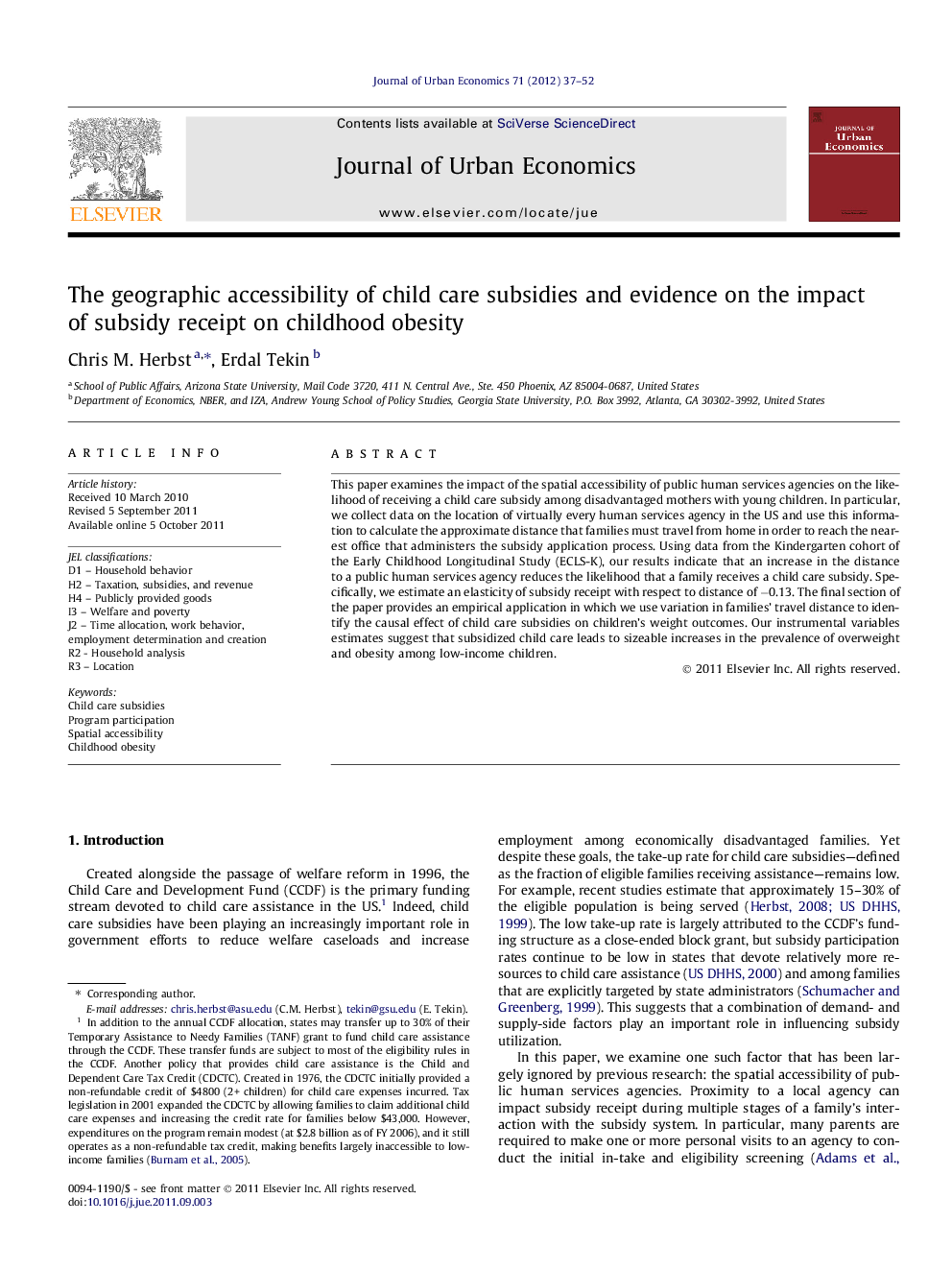 The geographic accessibility of child care subsidies and evidence on the impact of subsidy receipt on childhood obesity