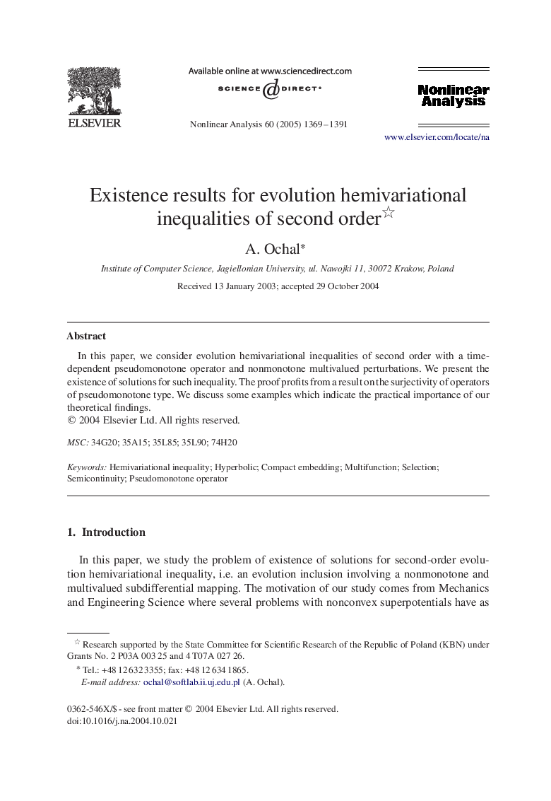 Existence results for evolution hemivariational inequalities of second order