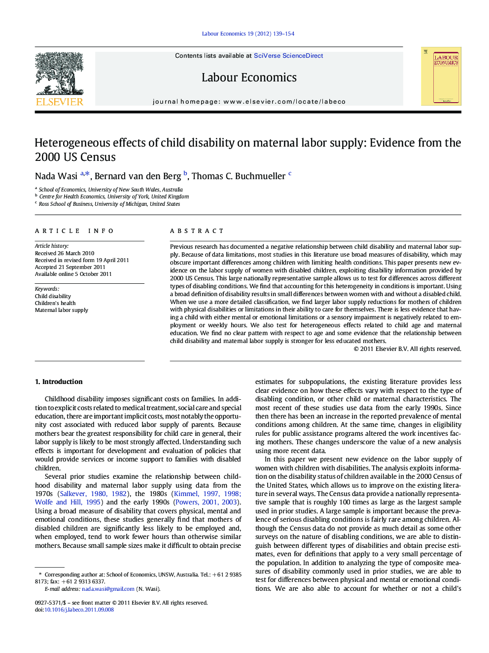 Heterogeneous effects of child disability on maternal labor supply: Evidence from the 2000 US Census