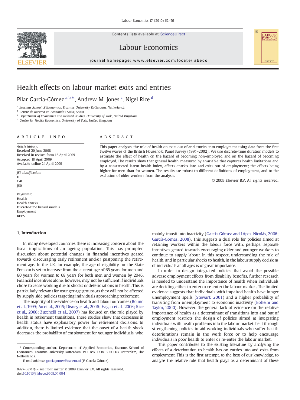 Health effects on labour market exits and entries