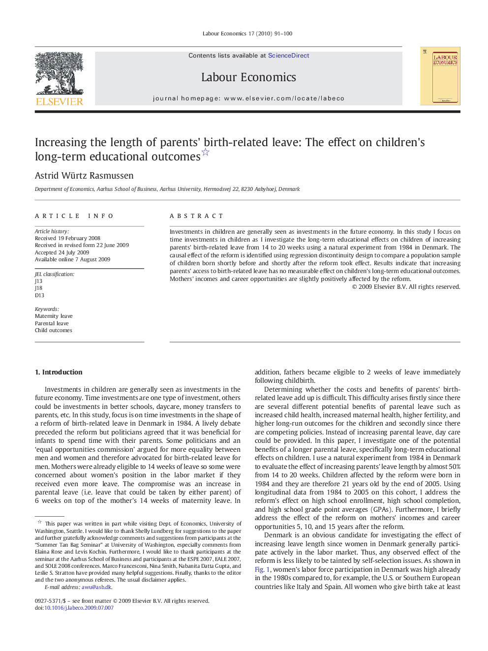 Increasing the length of parents' birth-related leave: The effect on children's long-term educational outcomes 