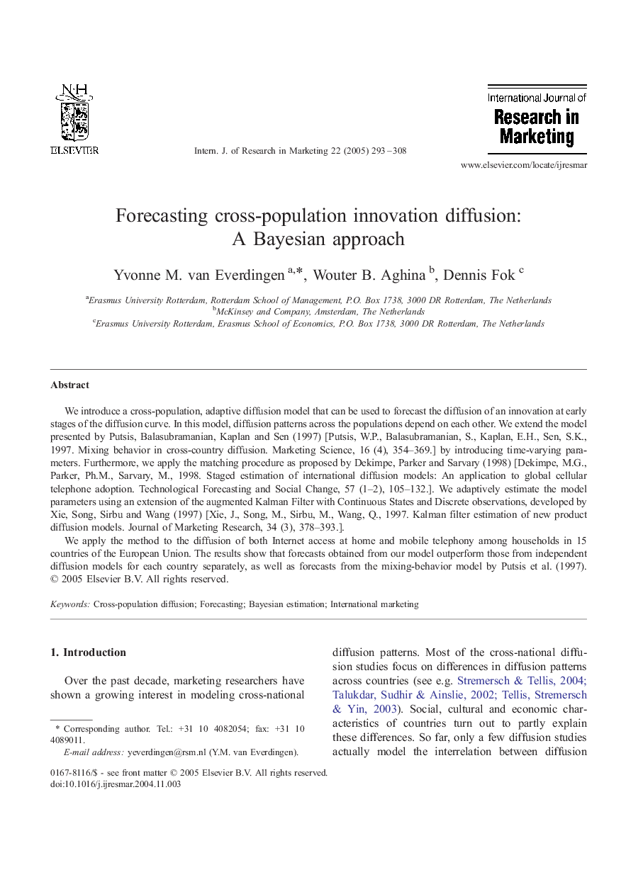 عکس صفحه اول مقاله: Forecasting cross-population innovation diffusion: A Bayesian approach Forecasting cross-population innovation diffusion: A Bayesian approach