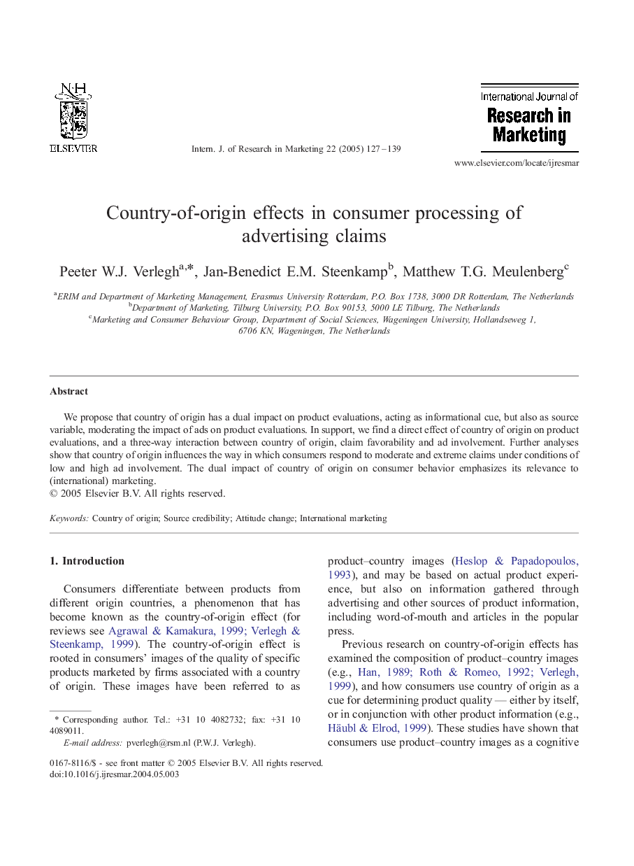 Country-of-origin effects in consumer processing of advertising claims