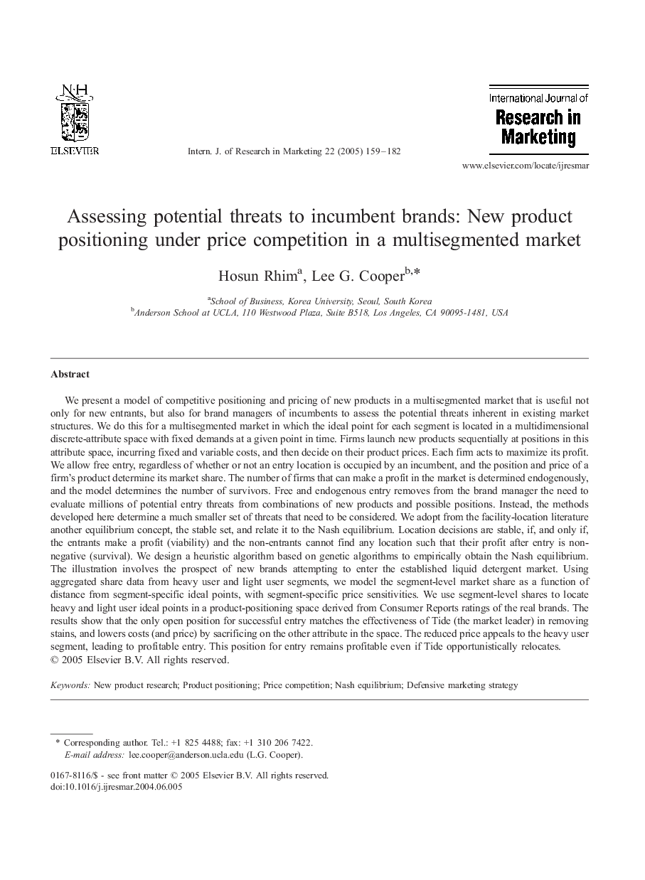 Assessing potential threats to incumbent brands: New product positioning under price competition in a multisegmented market