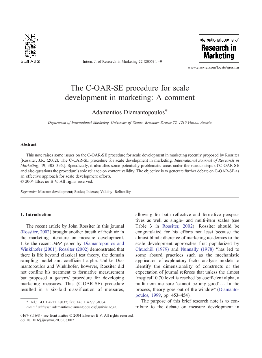 The C-OAR-SE procedure for scale development in marketing: a comment