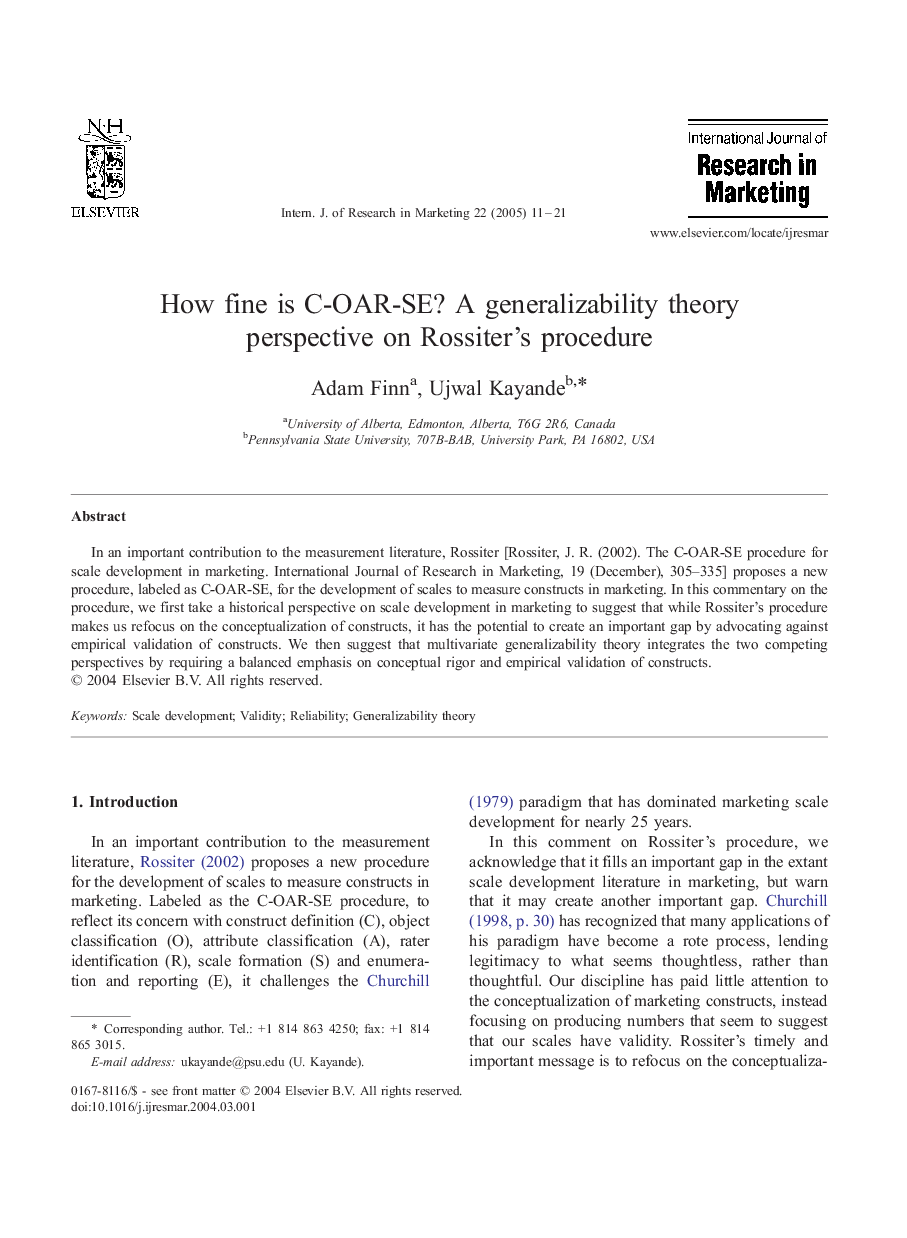 How fine is C-OAR-SE? A generalizability theory perspective on Rossiter's procedure