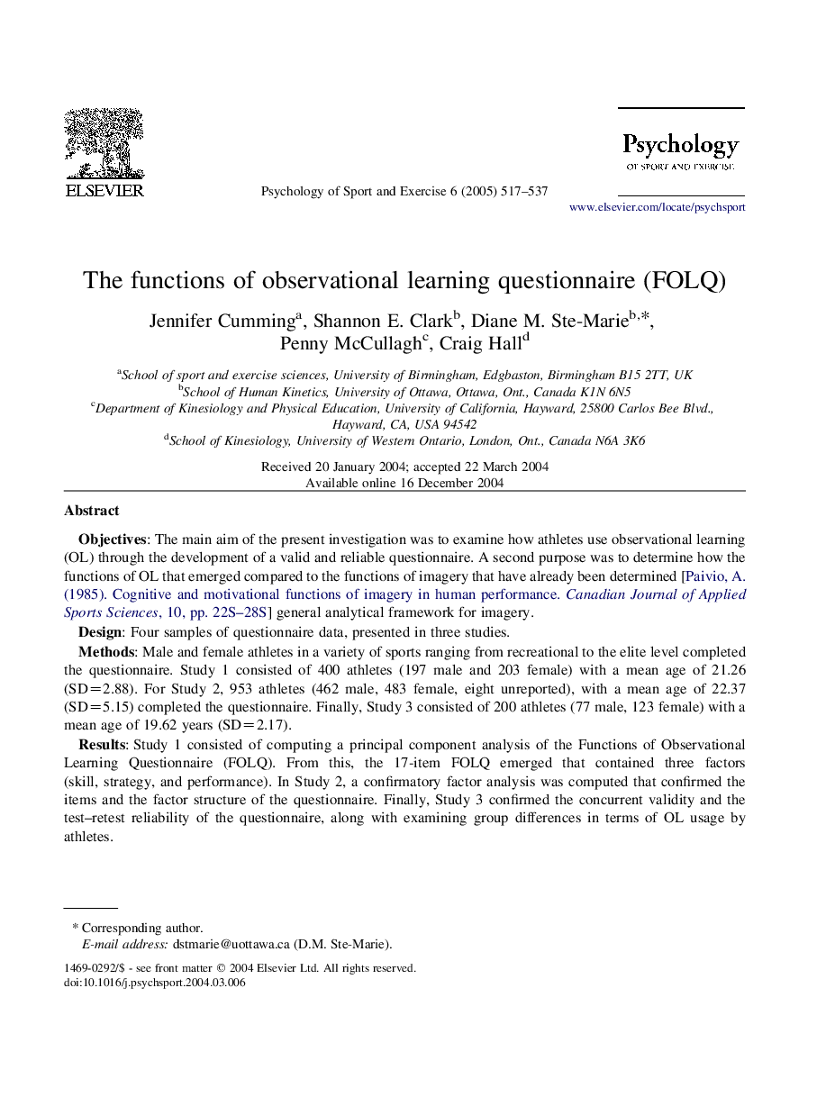 The functions of observational learning questionnaire (FOLQ)