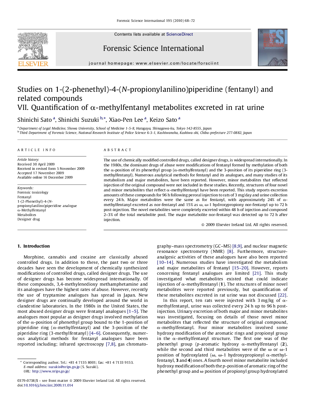 Studies on 1-(2-phenethyl)-4-(N-propionylanilino)piperidine (fentanyl) and related compounds: VII. Quantification of α-methylfentanyl metabolites excreted in rat urine