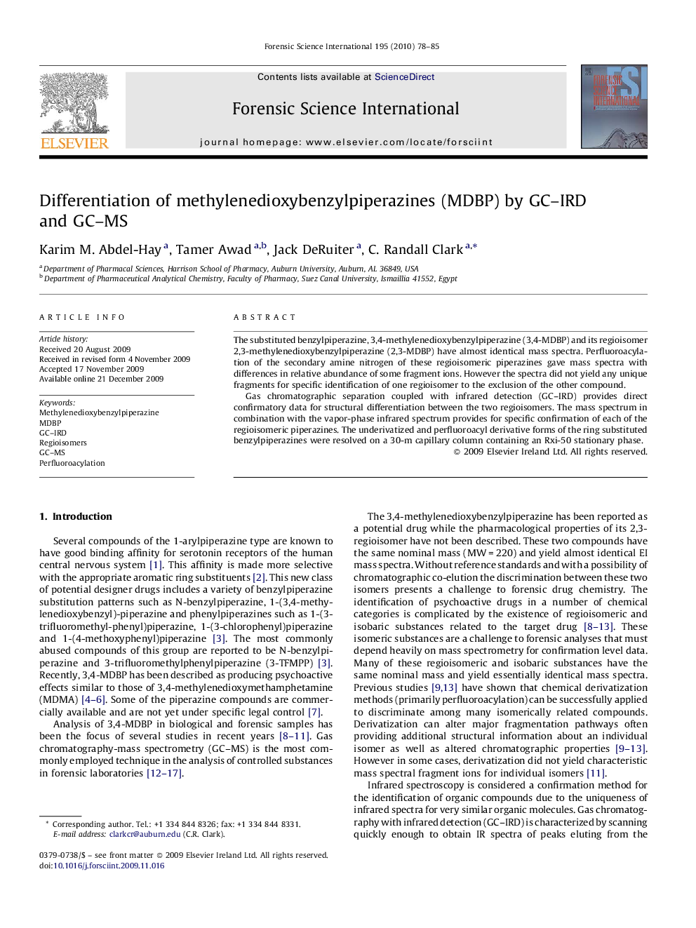 Differentiation of methylenedioxybenzylpiperazines (MDBP) by GC–IRD and GC–MS