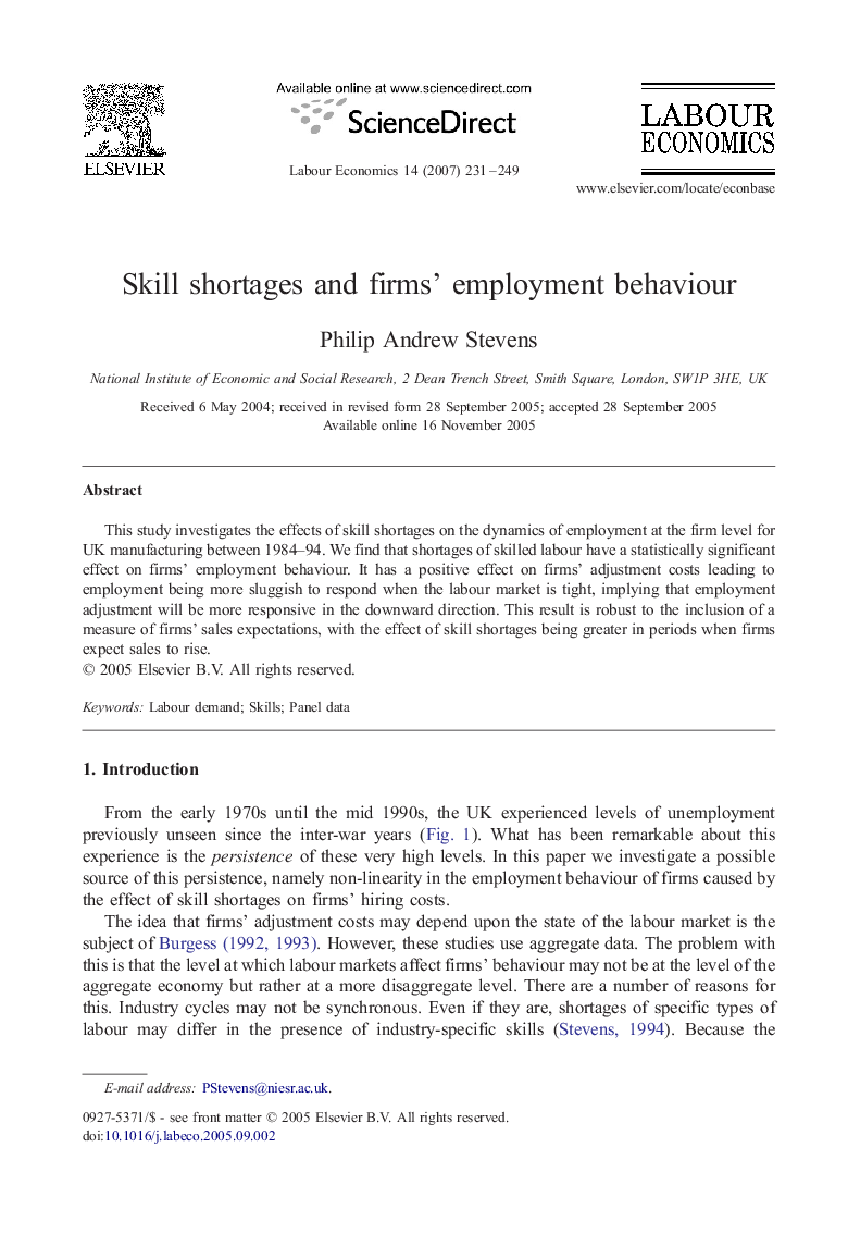 Skill shortages and firms' employment behaviour