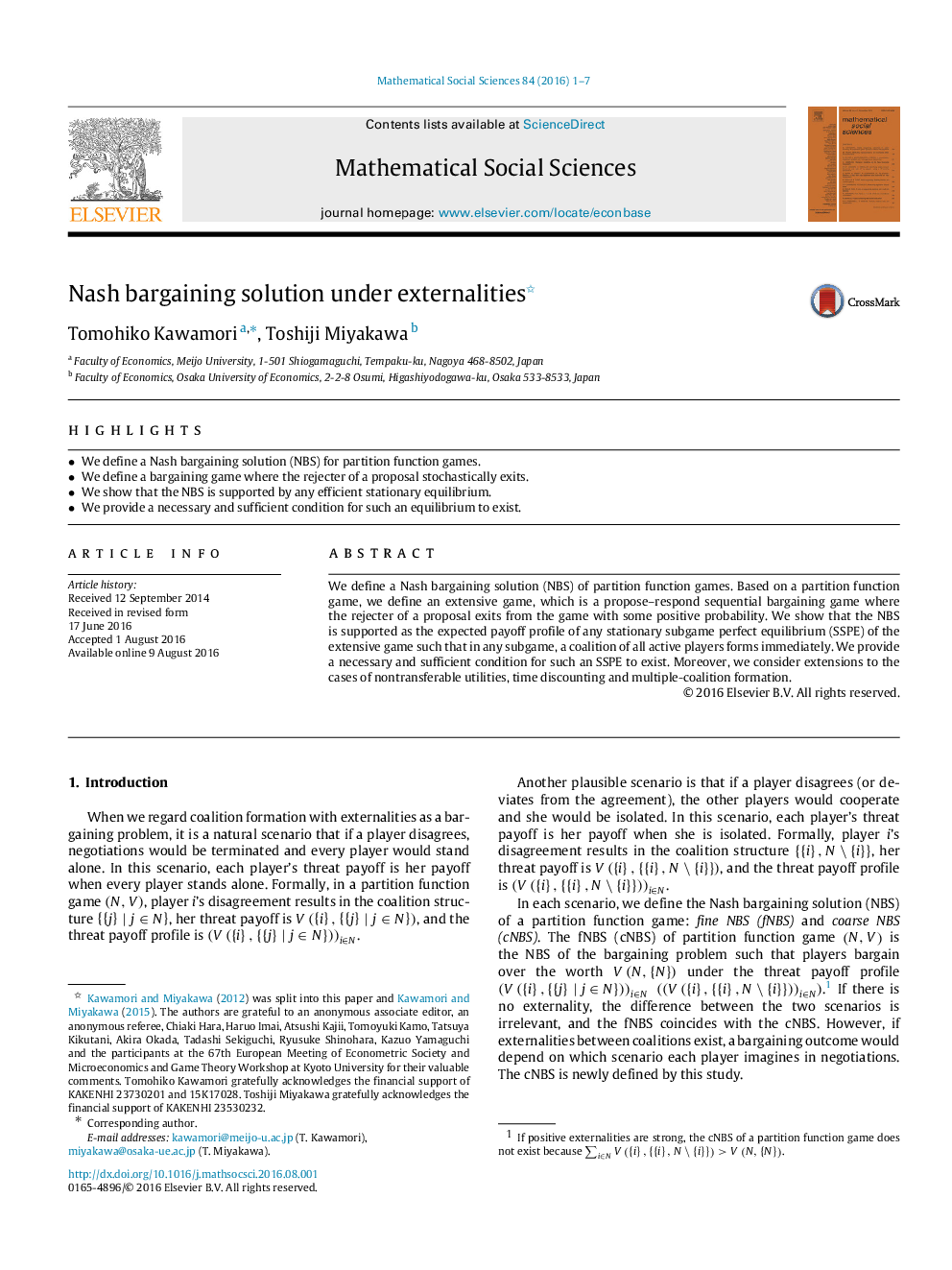 Nash bargaining solution under externalities 