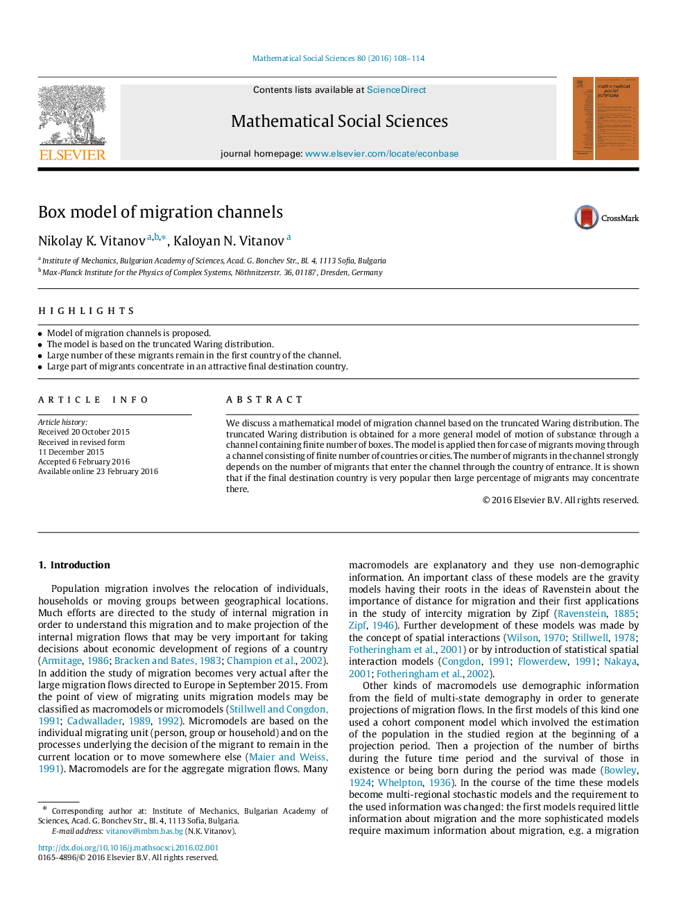 Box model of migration channels