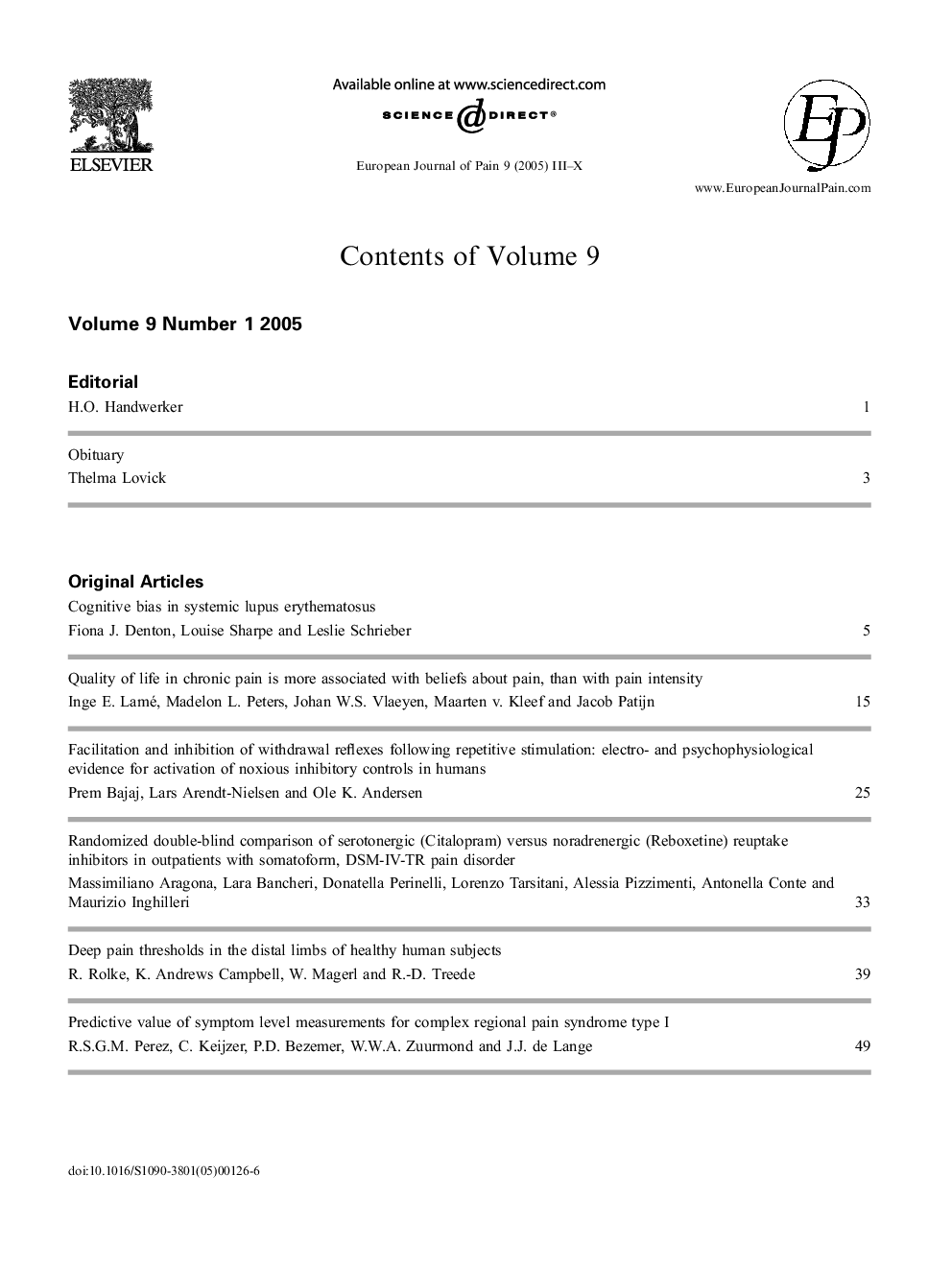 Contents of Volume 9
