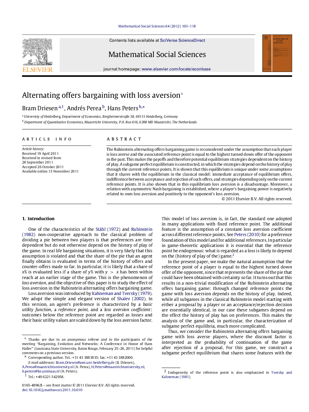 Alternating offers bargaining with loss aversion 