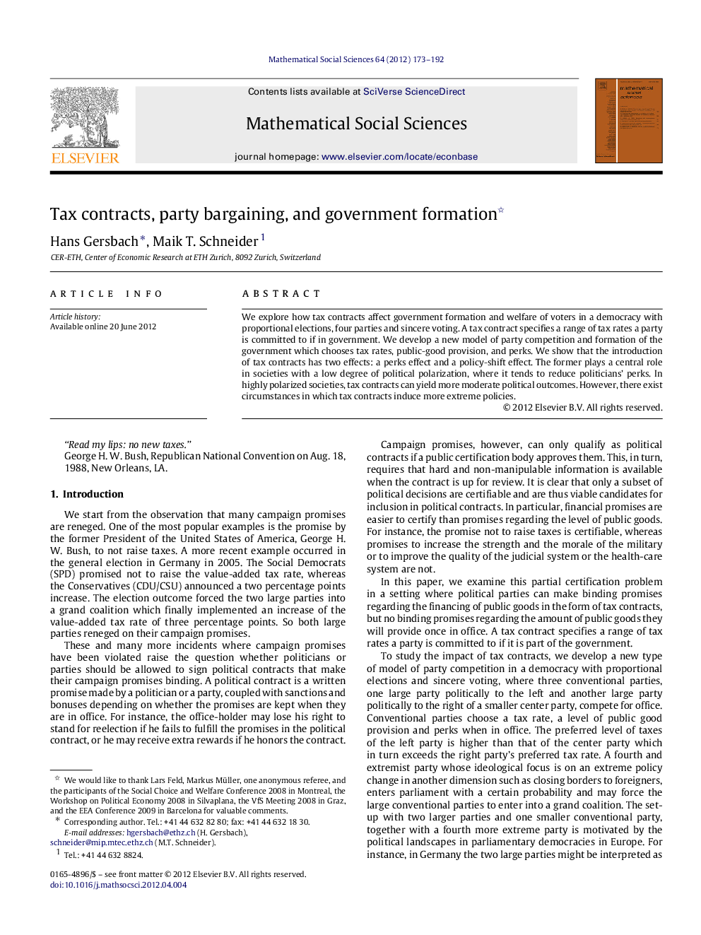Tax contracts, party bargaining, and government formation 