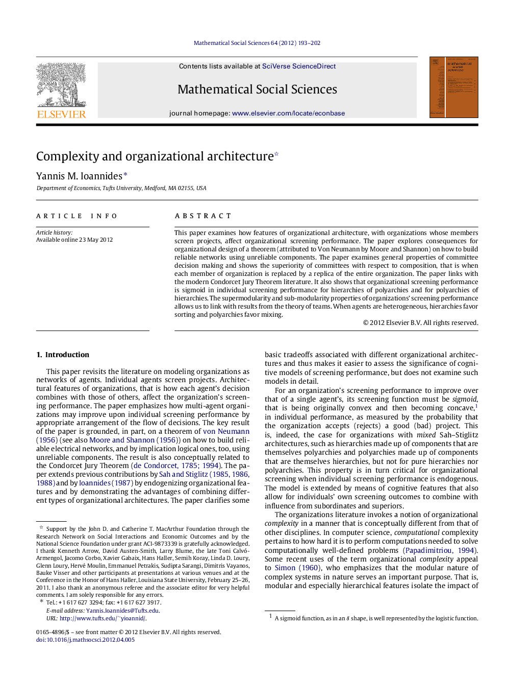 Complexity and organizational architecture 