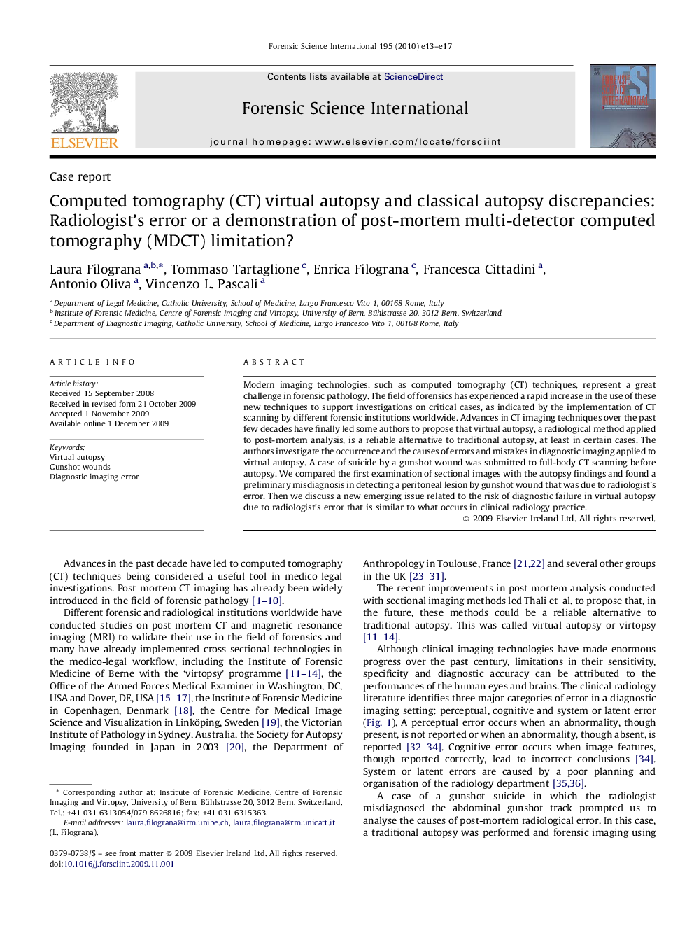 Computed tomography (CT) virtual autopsy and classical autopsy discrepancies: Radiologist's error or a demonstration of post-mortem multi-detector computed tomography (MDCT) limitation?