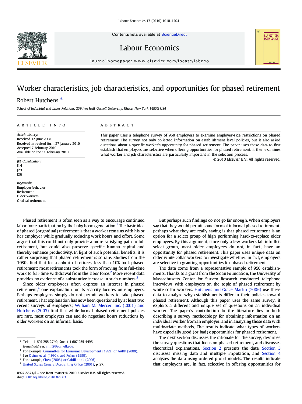 Worker characteristics, job characteristics, and opportunities for phased retirement