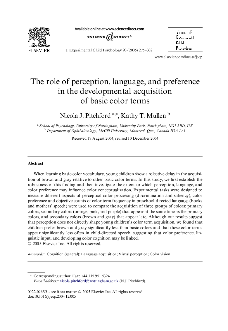 The role of perception, language, and preference in the developmental acquisition of basic color terms