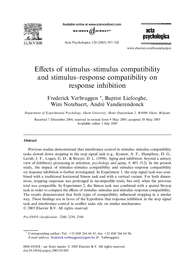 Effects of stimulus-stimulus compatibility and stimulus-response compatibility on response inhibition