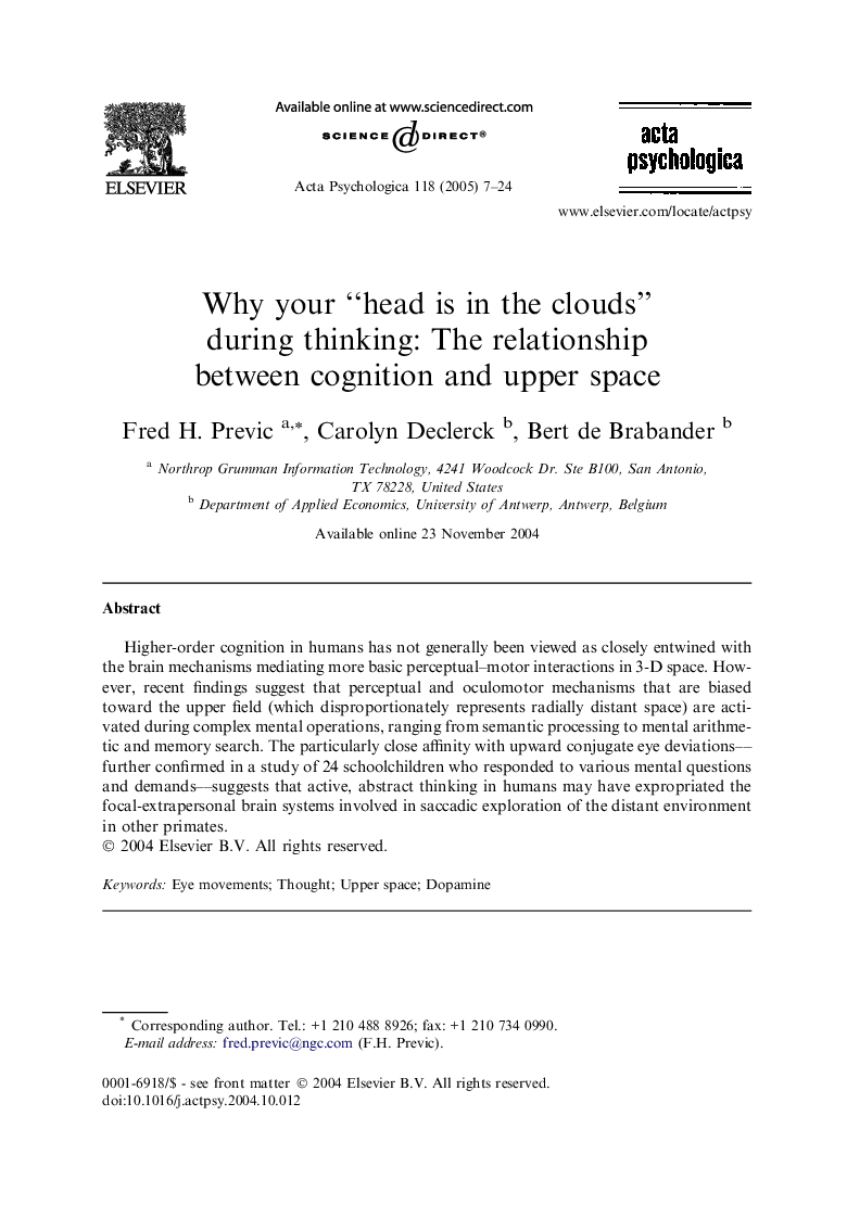 Why your “head is in the clouds” during thinking: The relationship between cognition and upper space