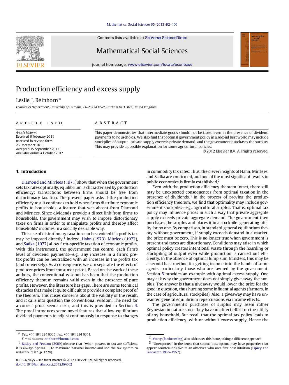 Production efficiency and excess supply