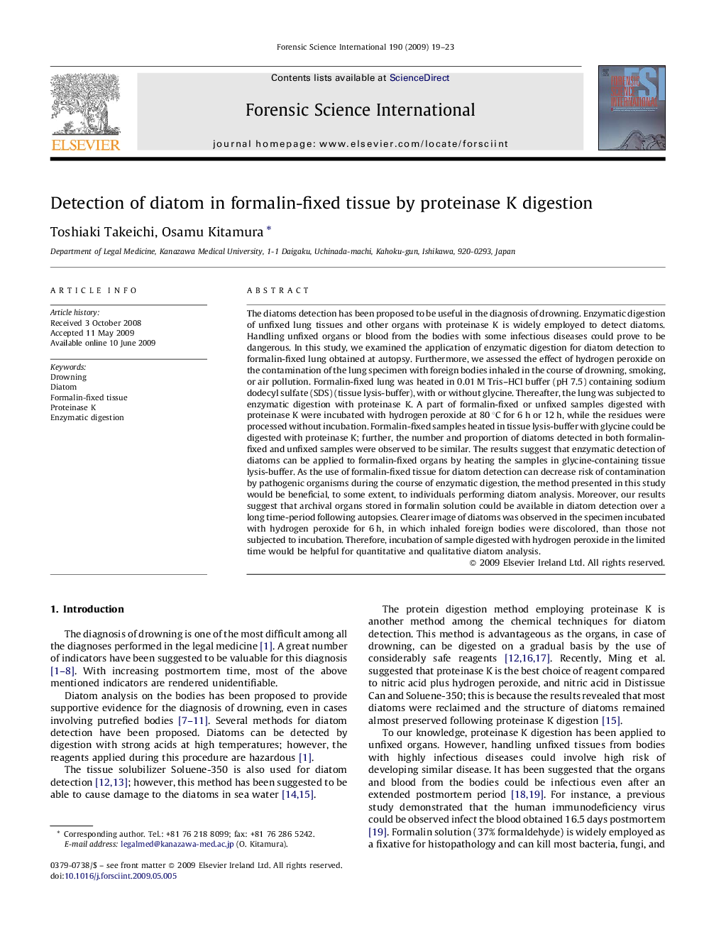 Detection of diatom in formalin-fixed tissue by proteinase K digestion