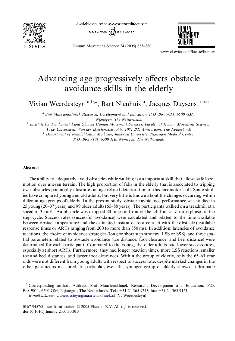 Advancing age progressively affects obstacle avoidance skills in the elderly