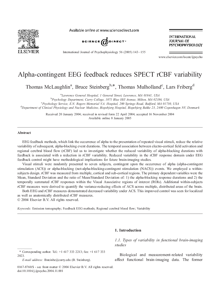 Alpha-contingent EEG feedback reduces SPECT rCBF variability