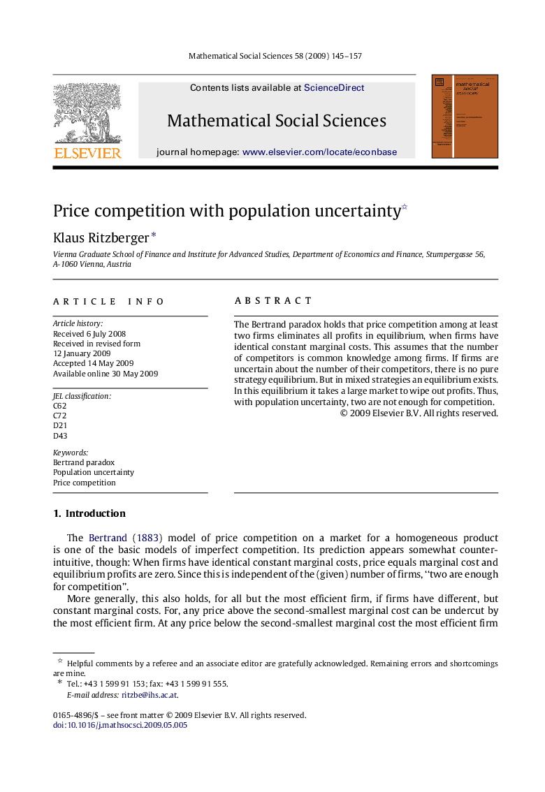 Price competition with population uncertainty 