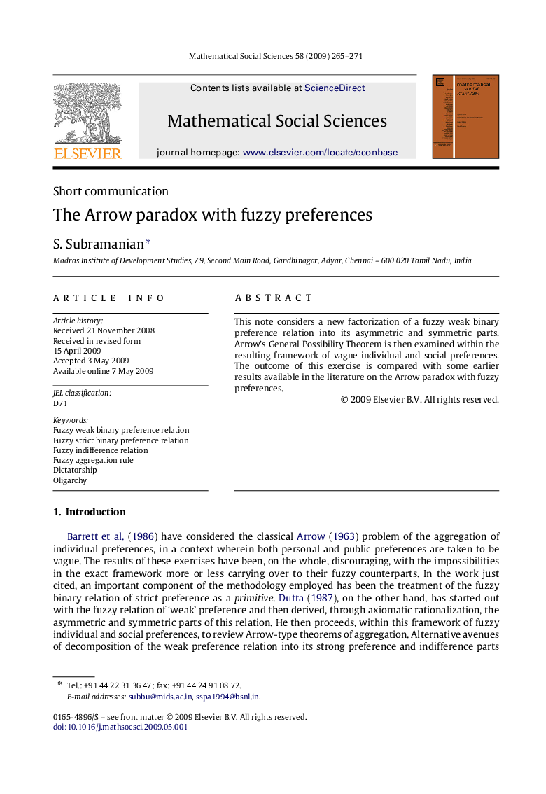 The Arrow paradox with fuzzy preferences