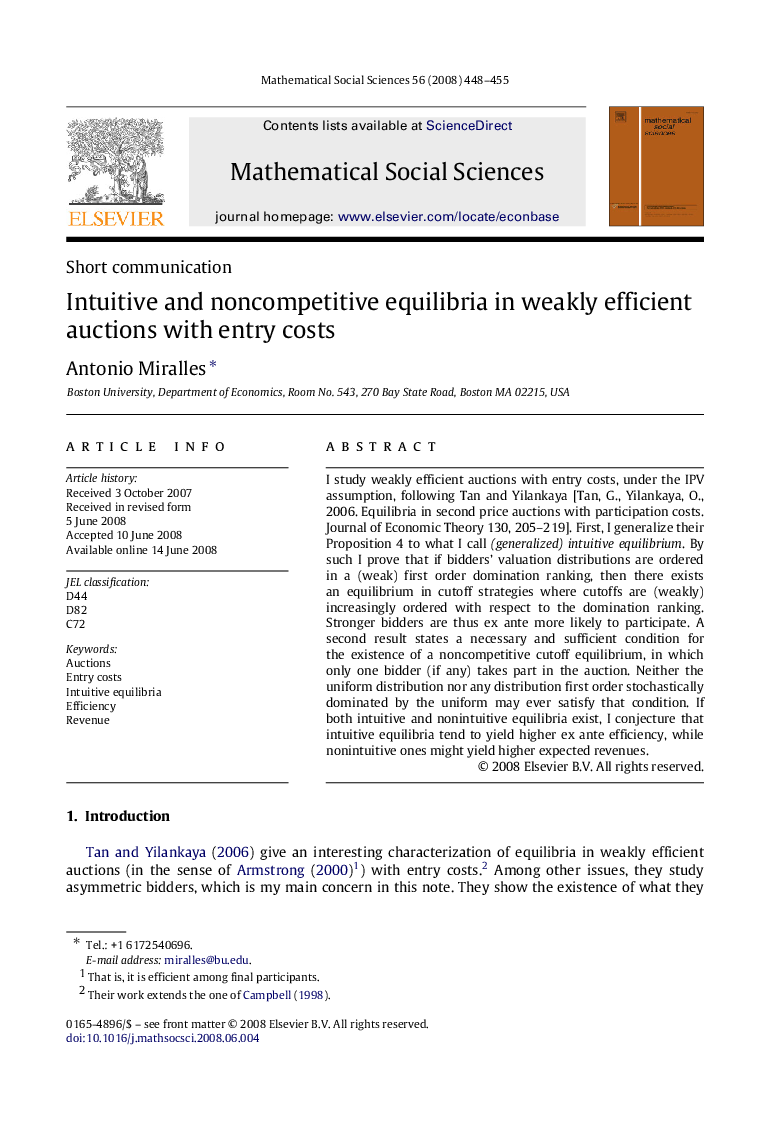 Intuitive and noncompetitive equilibria in weakly efficient auctions with entry costs