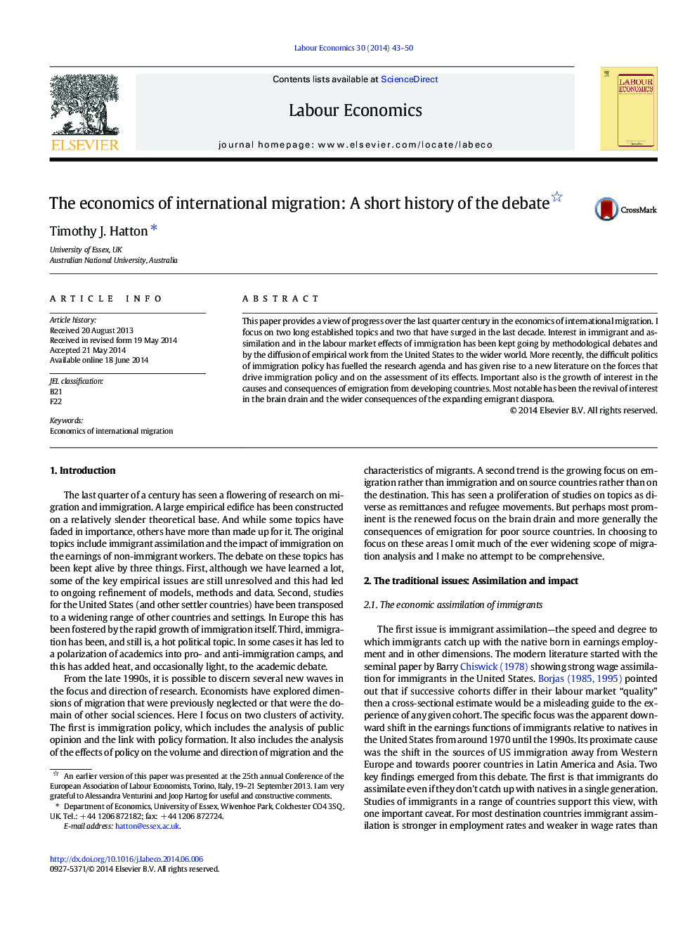 The economics of international migration: A short history of the debate 