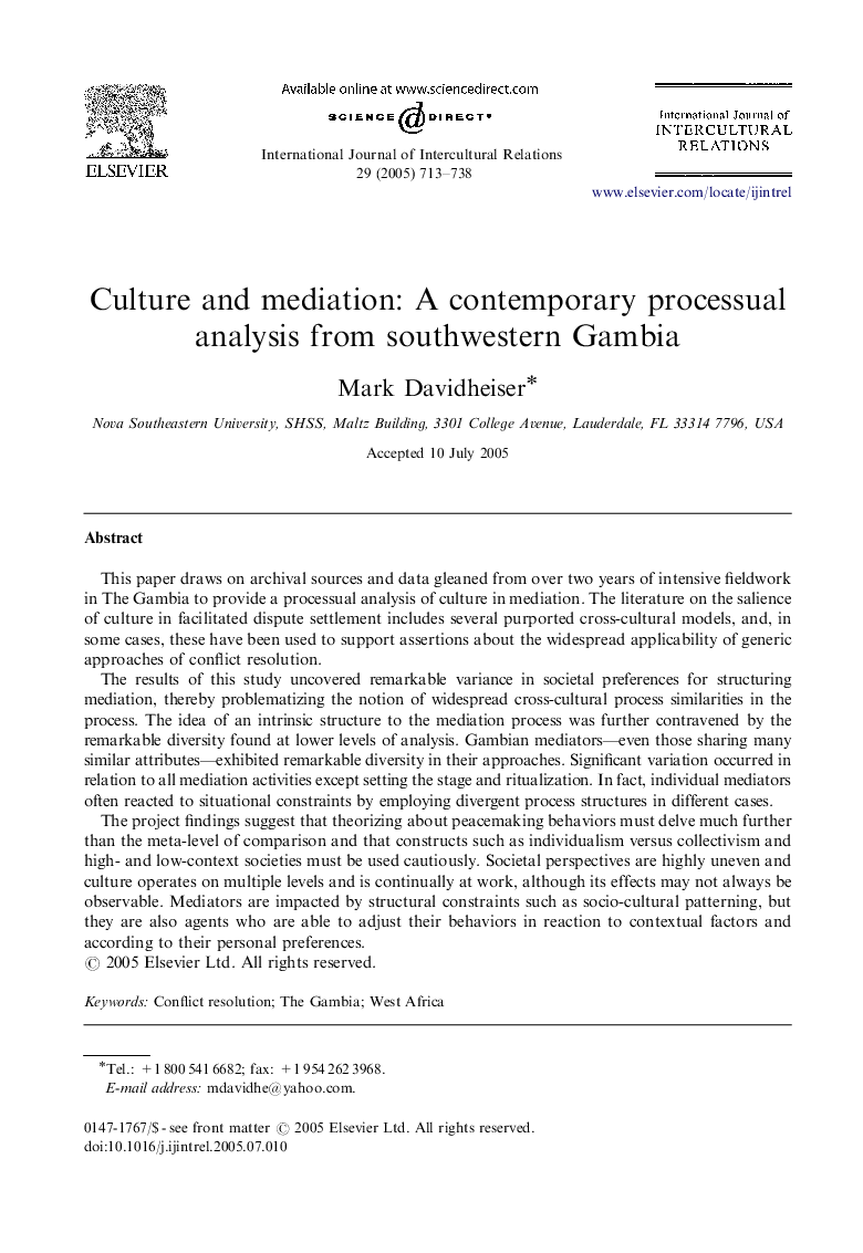 Culture and mediation: A contemporary processual analysis from southwestern Gambia