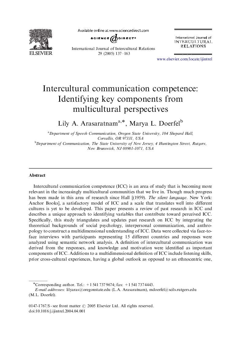 عکس صفحه اول مقاله: Intercultural communication competence: Identifying key components from multicultural perspectives Intercultural communication competence: Identifying key components from multicultural perspectives